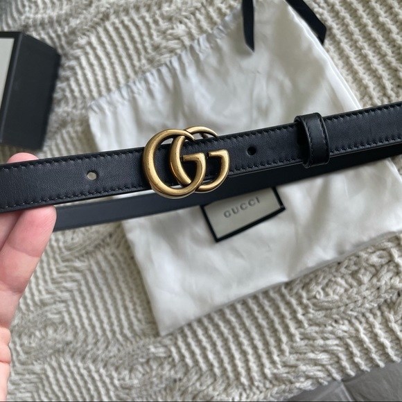 gg marmont thin leather belt with shiny buckle